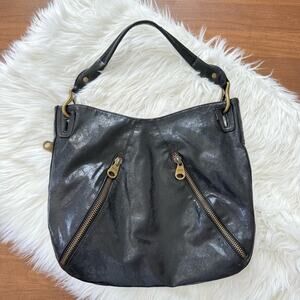 Matt & Nat Women’s Large Black Textured Shoulder Bag Zipper Accents Tote Handbag